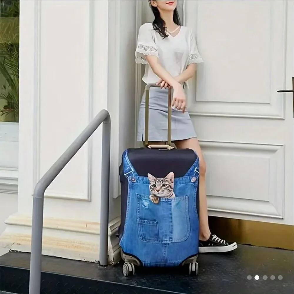 NWT Gorgeous Cat in Denim Overall Sz S 19”-21”Suitcase Luggage Elastic Cover